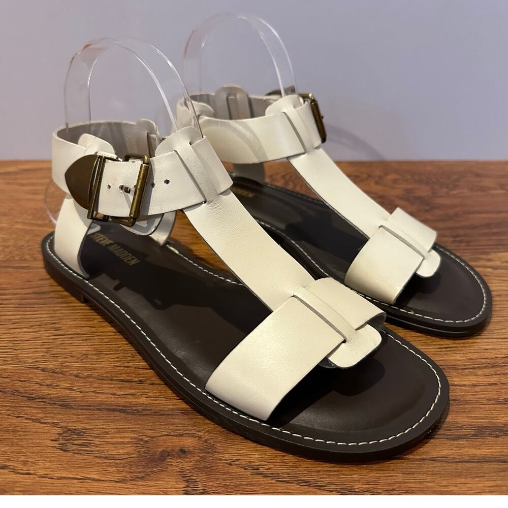 Steve Madden Brazinn Leather Gladiator Sandals Bone Sz 7.5 NWOB Minimalist Chic